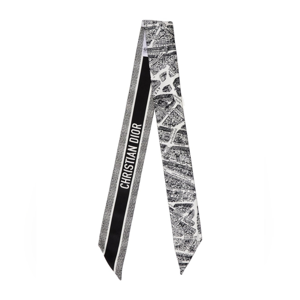Authentic Dior Plan De Paris Mitzah Scarf with Tags & Box, black & white